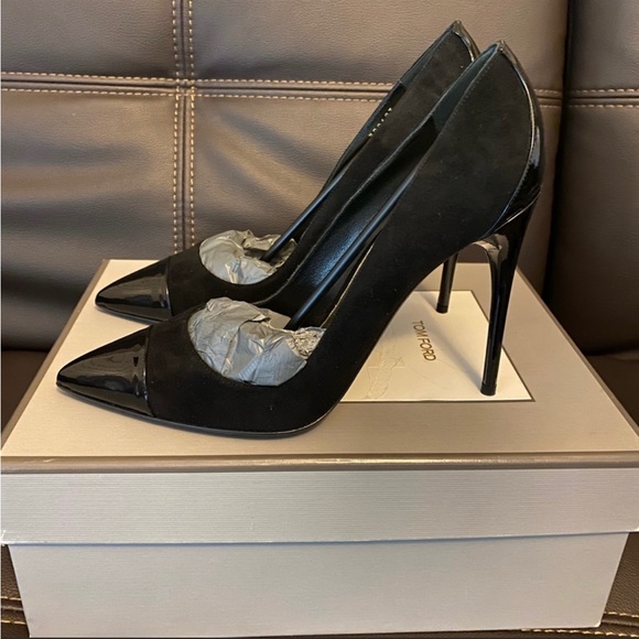 Tom Ford Shoes - Tom Ford black suede and patent leather heels.